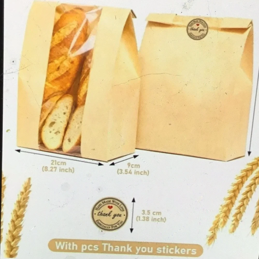 120 Kraft Paper Bread Bags with Window - Set of Bakery Gift Bags